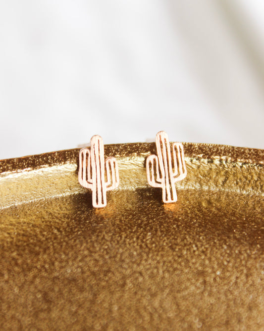 Mini rose gold cactus earrings