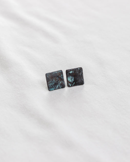 Blue marble mini simple square earrings 