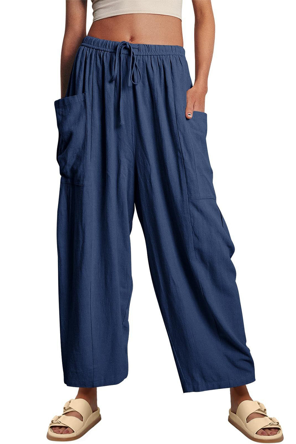 Pocketed Drawstring Wide Leg Pants - All Sizes
