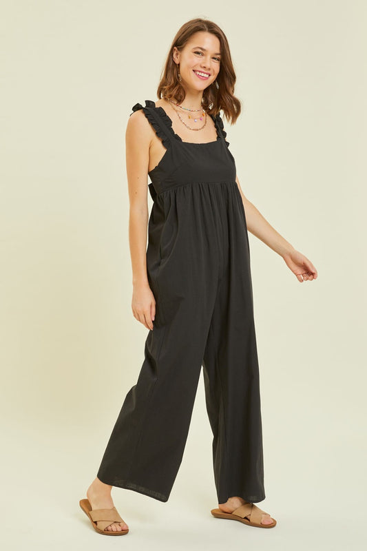 Ruffled Strap Back Tie Wide Leg Jumpsuit - All Sizes