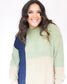 Colorblock lightweight full length sweater with green, blue, and tan