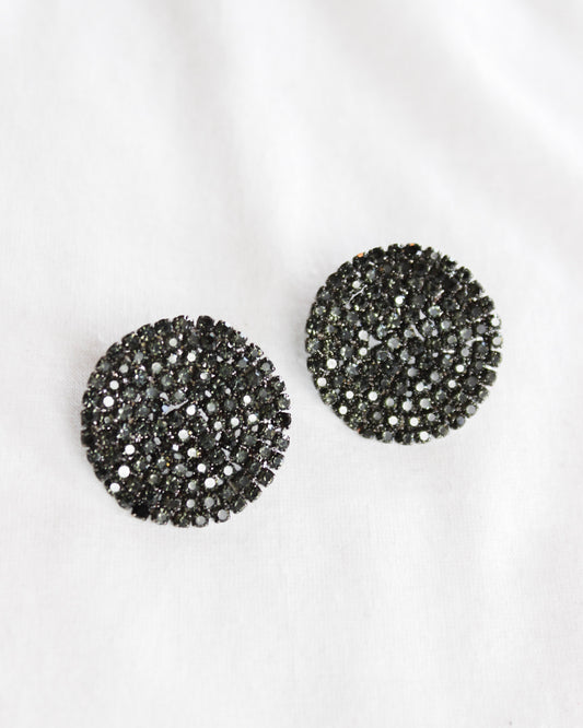 Black and silver sparkle rhinestones circle statement earring