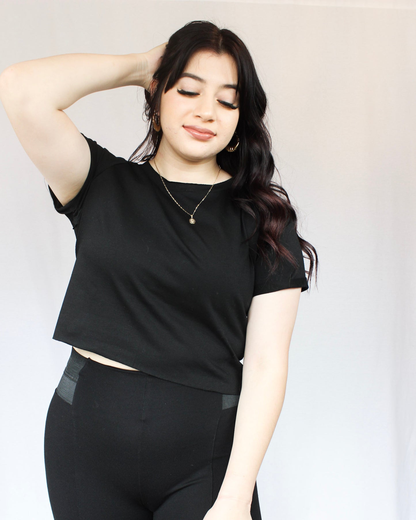 Everyday casual easy black crop top with rough hem detailing 