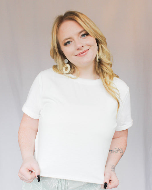 Everyday casual easy white crop top with rough hem detailing 