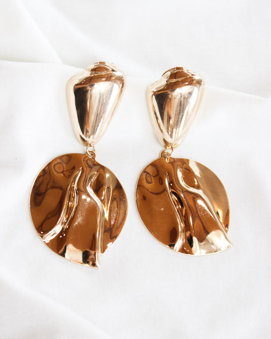 Big gold statement earrings with textured pressed gold 