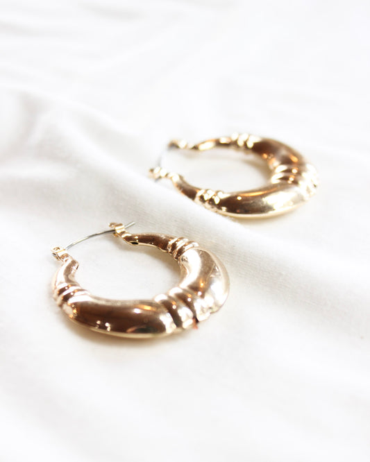 Classic gold hoops with stripe texture