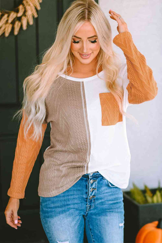 Color Block Cable-Knit Tops - All Sizes