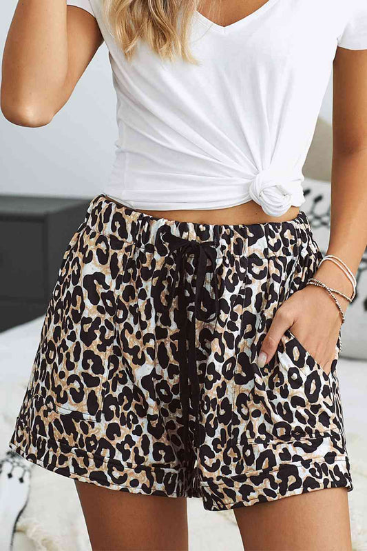 =Leopard Drawstring Waist Shorts - All Sizes