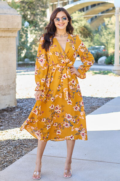 Floral Tie Back Flounce Sleeve Dress - All Sizes