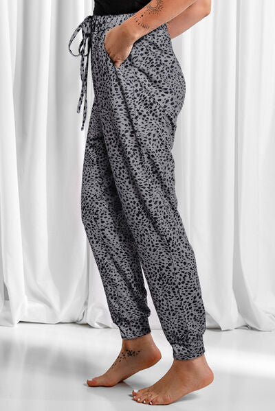 Leopard Drawstring Pocketed Pants - All Sizes