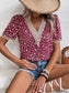 Printed V-Neck Short Sleeve Blouse - All Sizes