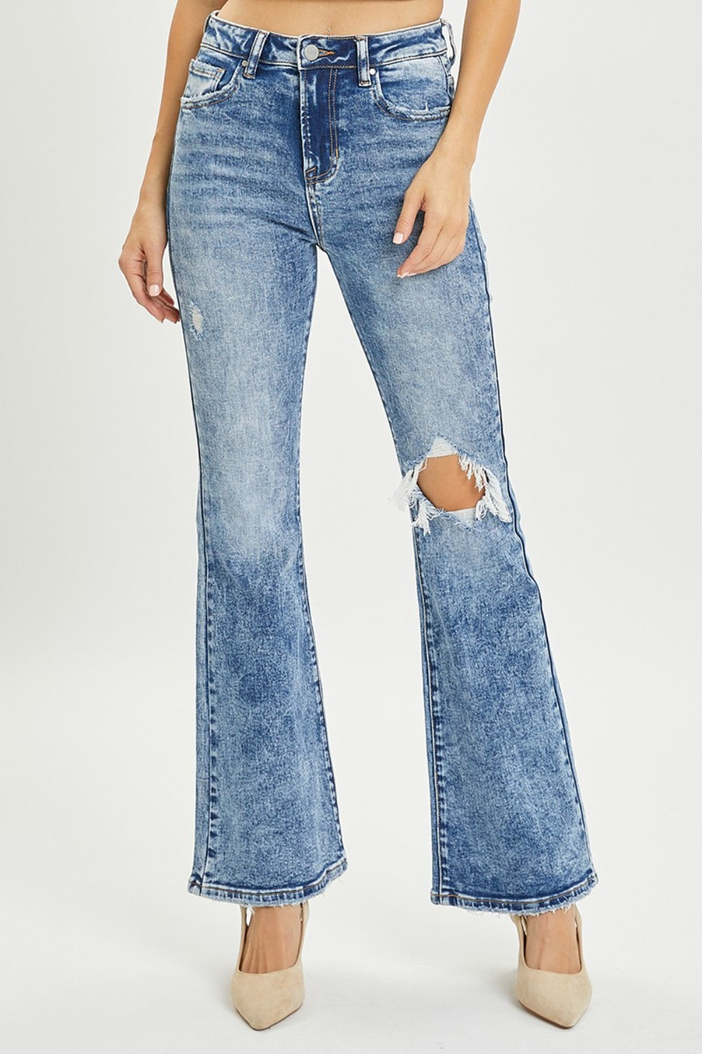 RISEN High Rise Distressed Flare Jeans - All Sizes