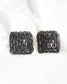 Square statement earrings with small black rectangle gems and gold accents