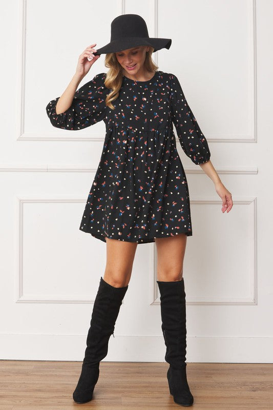 Abstract Polka Dot Bishop Sleeve Mini Dress - Curves