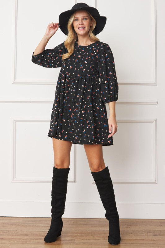 Abstract Polka Dot Bishop Sleeve Mini Dress