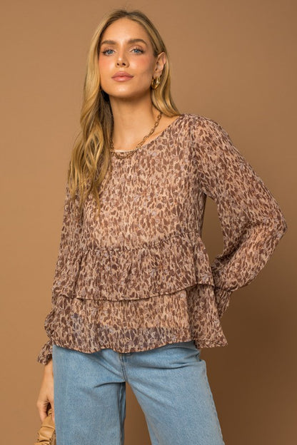 Ruffle Layered Abstract Print Top