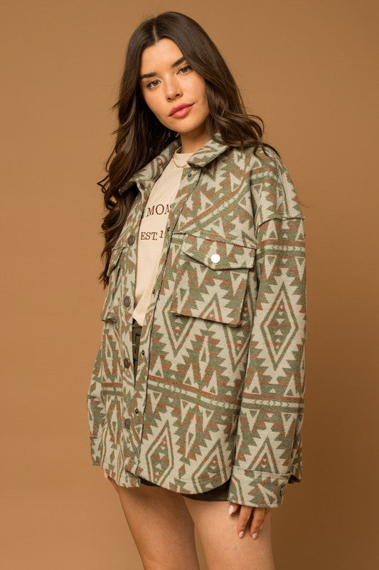 Pocket Aztec Print Shacket