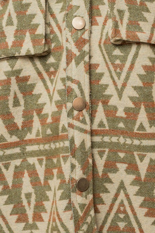 Pocket Aztec Print Shacket