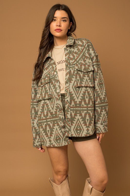 Pocket Aztec Print Shacket