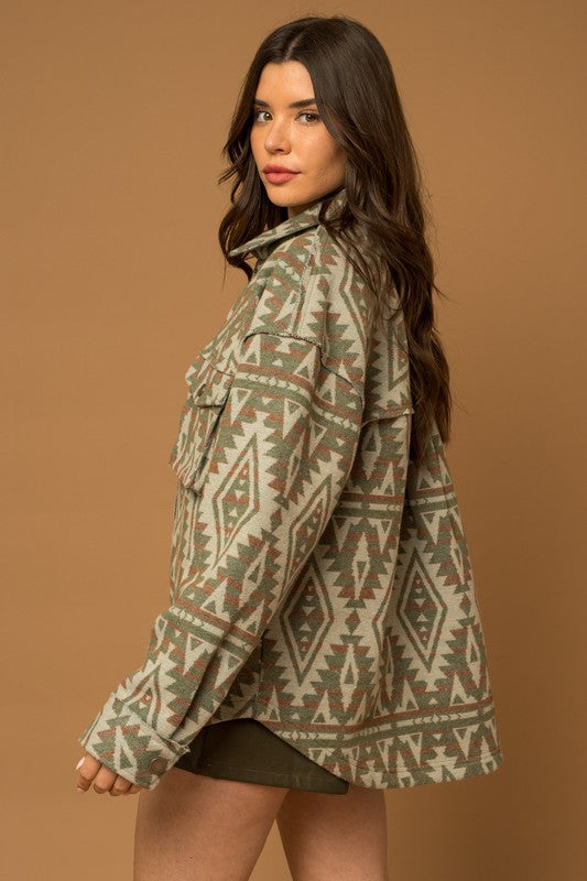 Pocket Aztec Print Shacket