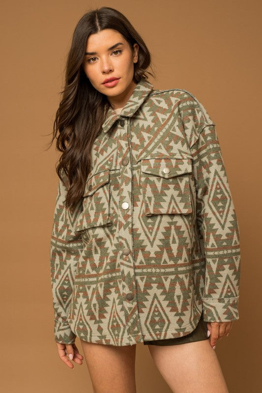 Pocket Aztec Print Shacket