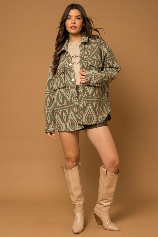 Pocket Aztec Print Shacket