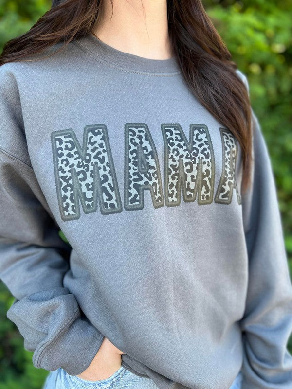 Faux Embroidery Leopard Mama Sweatshirt - Curves