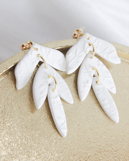 Feather White Clay Earrings