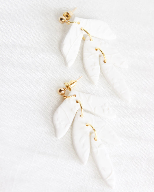 Feather White Clay Earrings