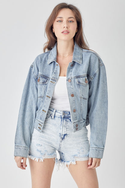 RISEN Button Down Cropped Denim Jacket - All Sizes