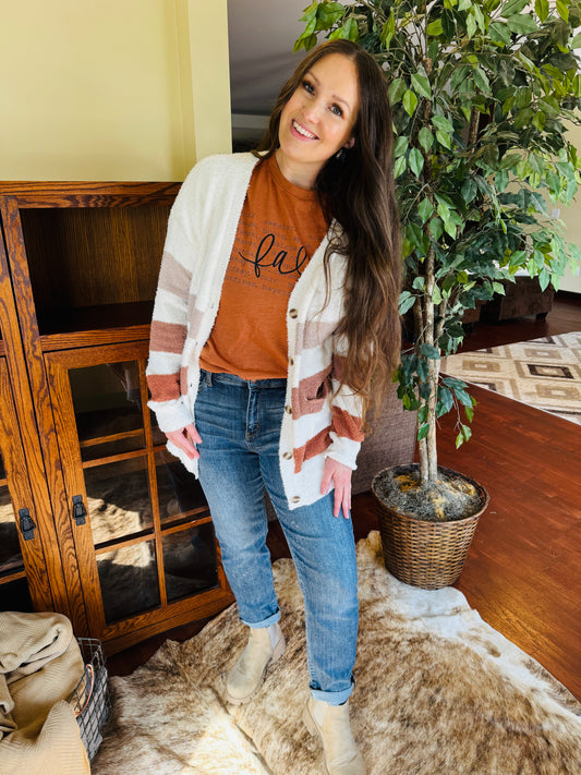 Cream and Color Fuzzy Striped Sweater