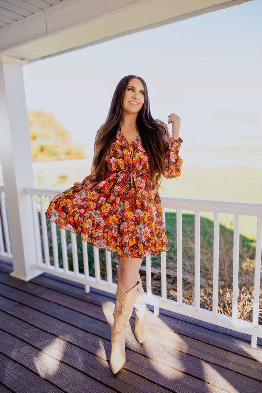 So Long, Farewell Balloon Sleeve Floral Dress