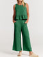 Round Neck Top and Wide Leg Pants Set - All Sizes