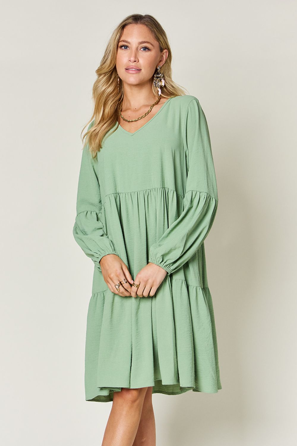 Balloon Sleeve Tiered Dress - All Sizes