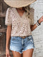 Printed V-Neck Short Sleeve Blouse - All Sizes