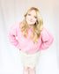 Oversized pink sweater with cream stripes roll up sleeves super soft side slits