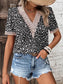 Printed V-Neck Short Sleeve Blouse - All Sizes