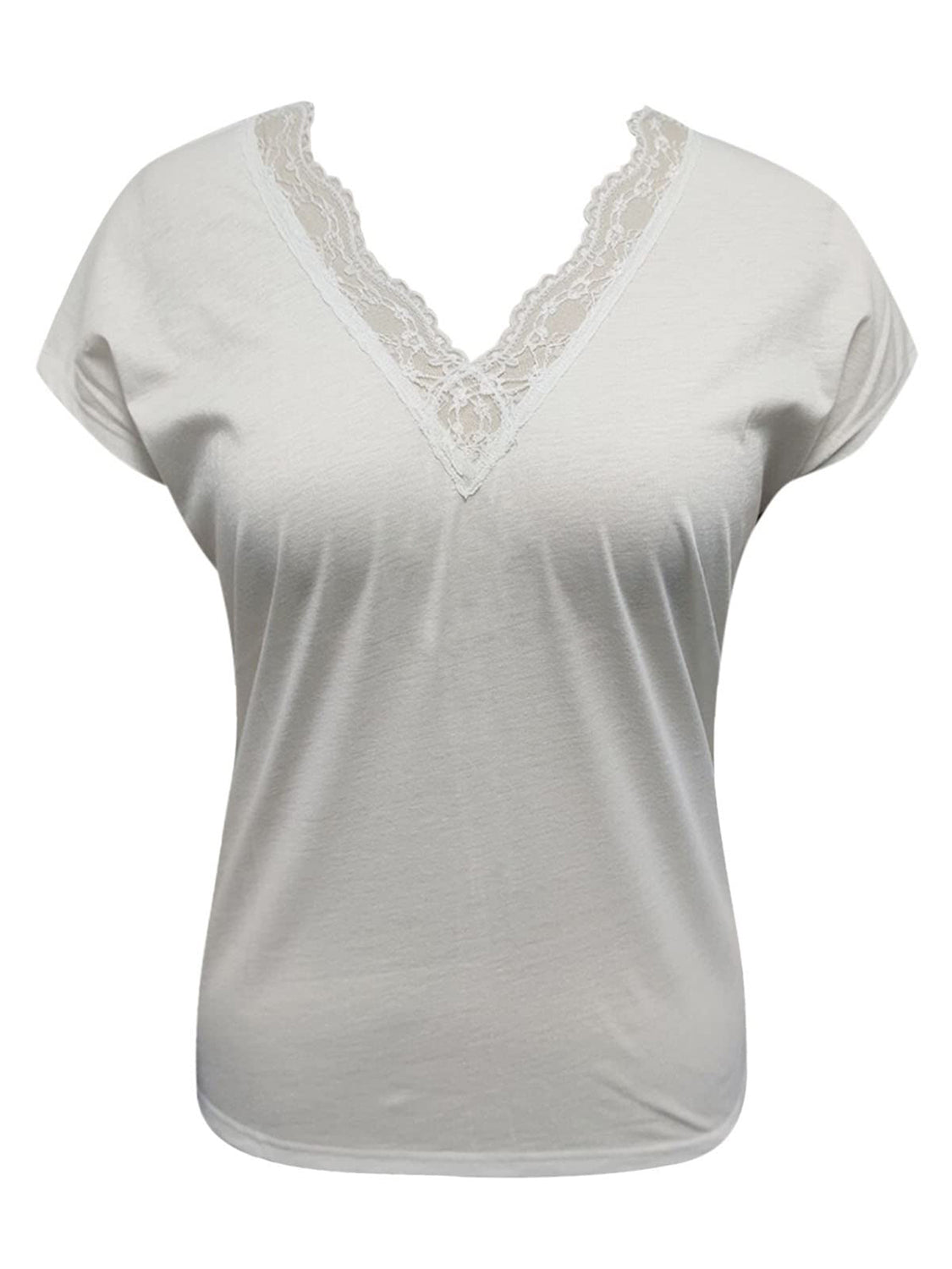 Lace Detail V-Neck Short Sleeve Blouse - All Sizes