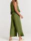 Round Neck Top and Wide Leg Pants Set - All Sizes