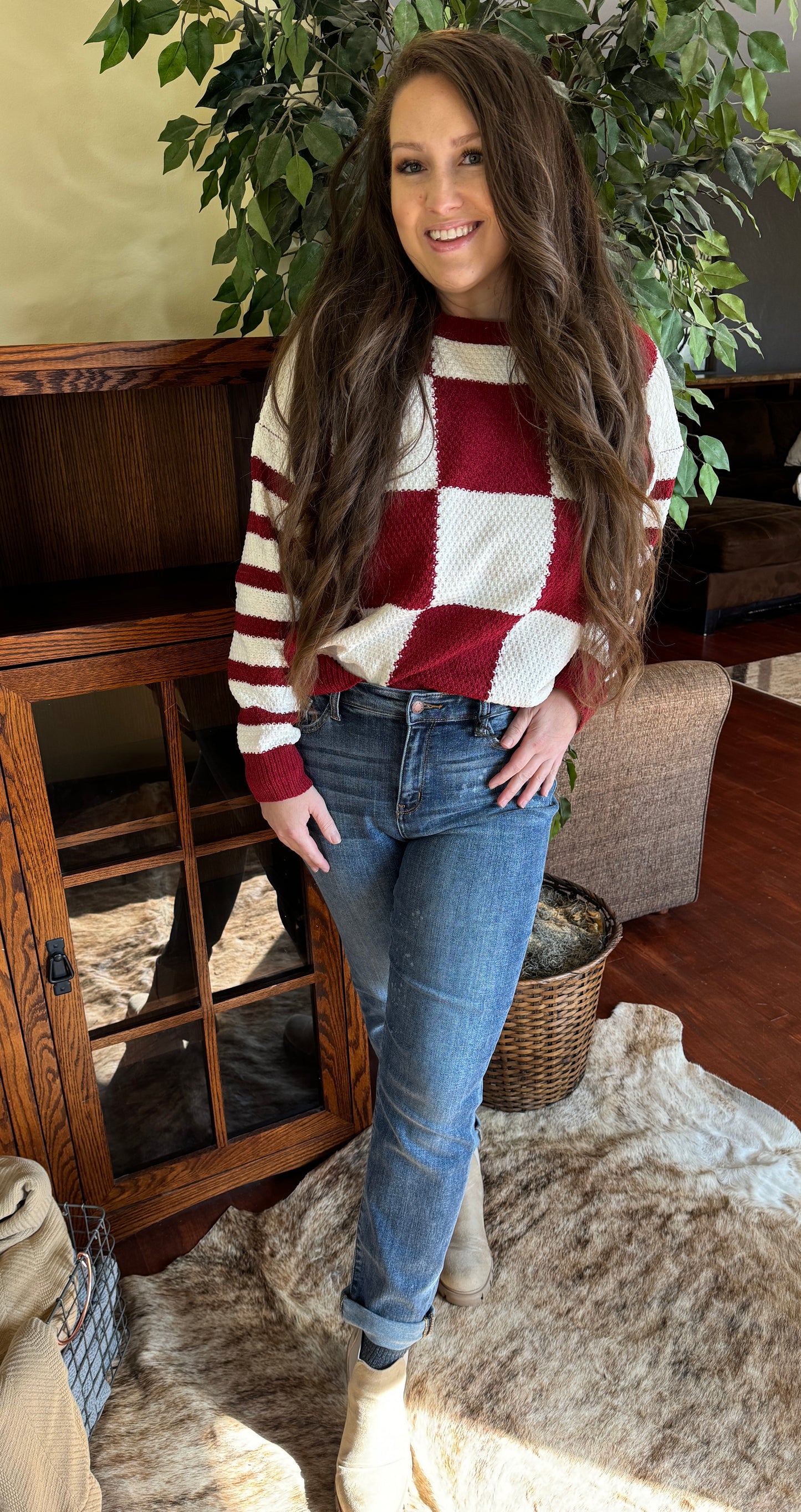 Red and Cream Buffalo Plaid Sweater