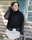 Black Front Hook + Eye Crochet Knit V-Neck Cardigan