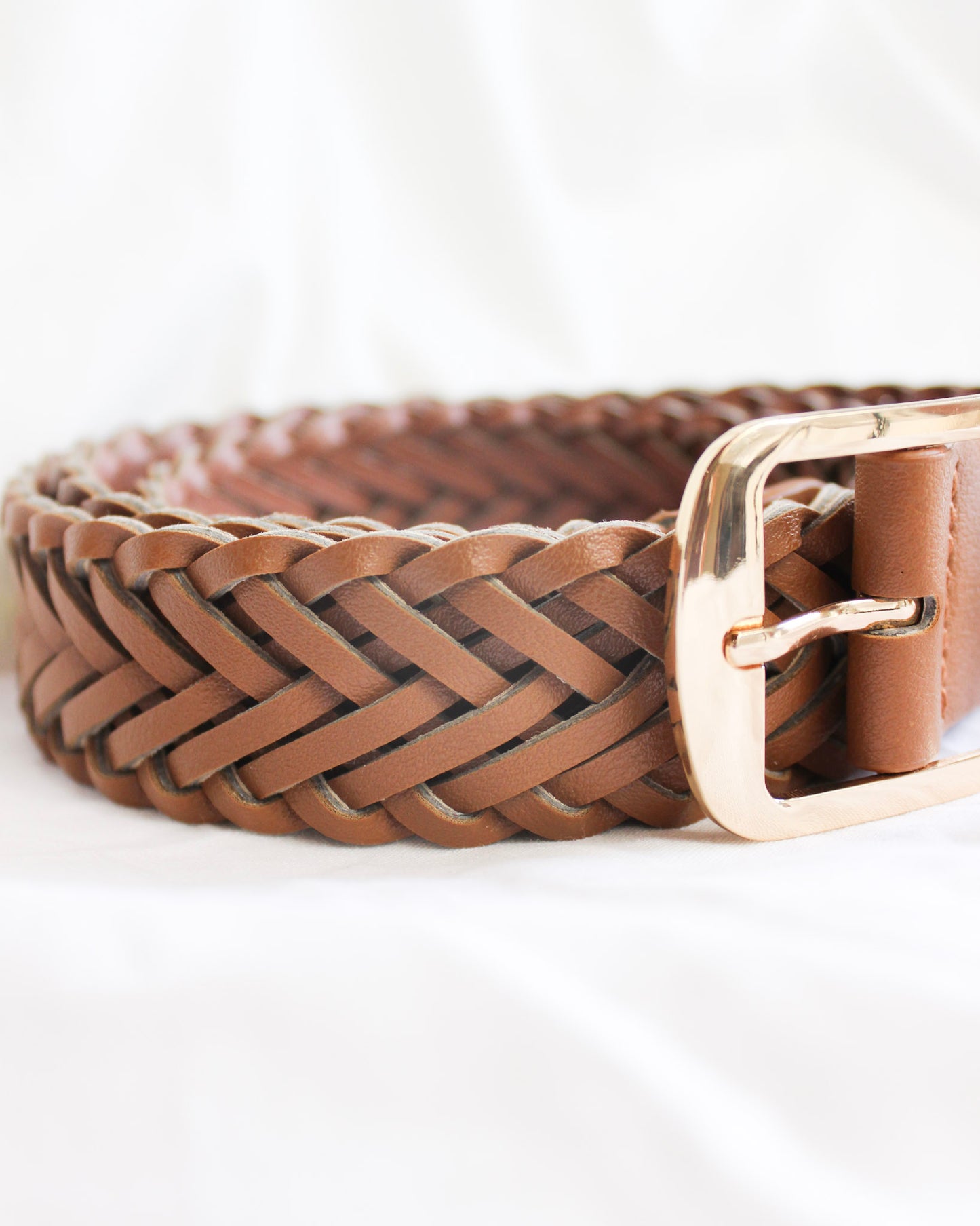 Brown Faux Leather Braided Belt