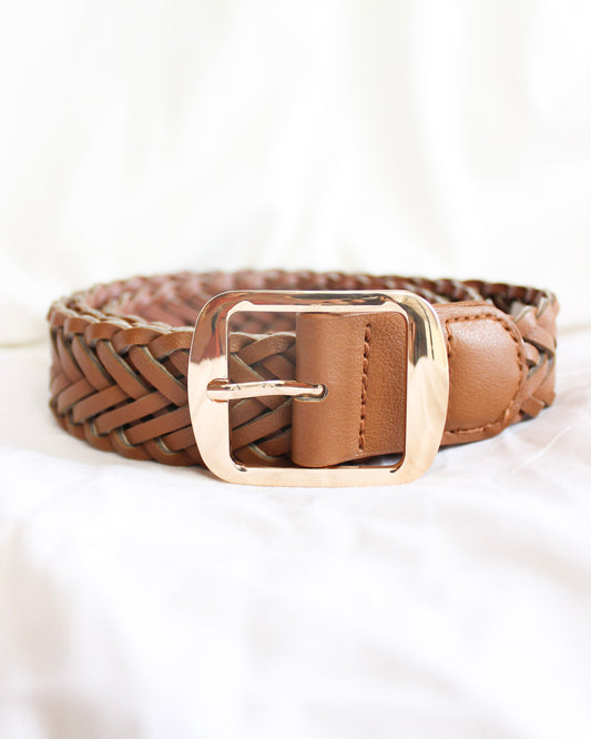 Brown Faux Leather Braided Belt