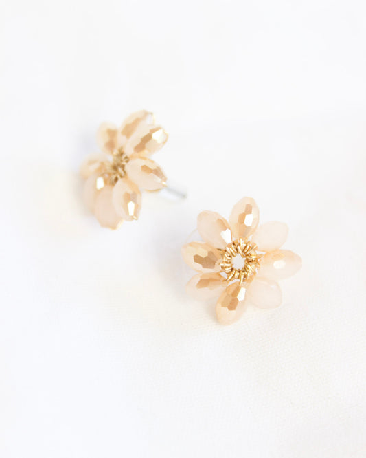 Dusty Pink Beaded Flower Stud Earrings