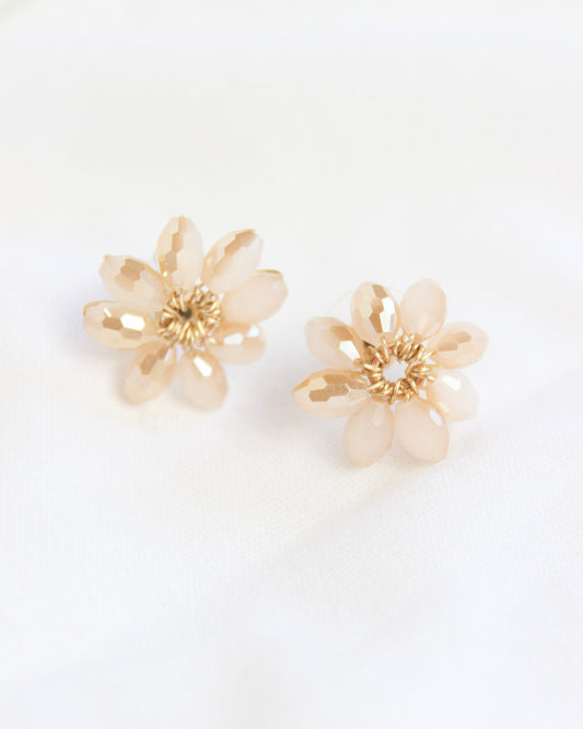 Dusty Pink Beaded Flower Stud Earrings