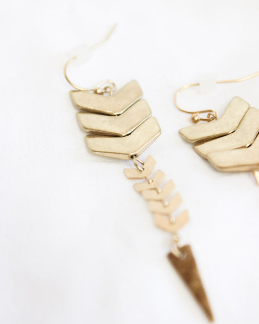 Gold Tiered Chevron Drop Earrings