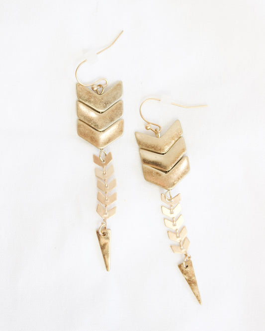 Gold Tiered Chevron Drop Earrings