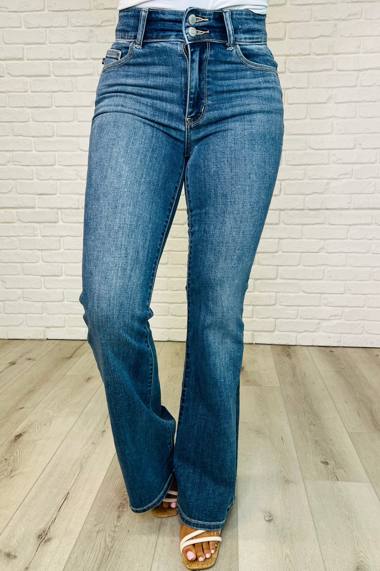 Ariana High Rise Double Button Waistband Flare Jeans