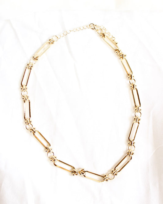 Intricate Long Oval Gold Chain Link Necklace