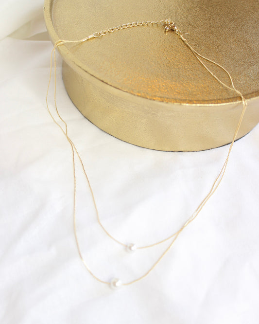 Layered Mixed Dainty Gold Chains Pearl Charm Necklace